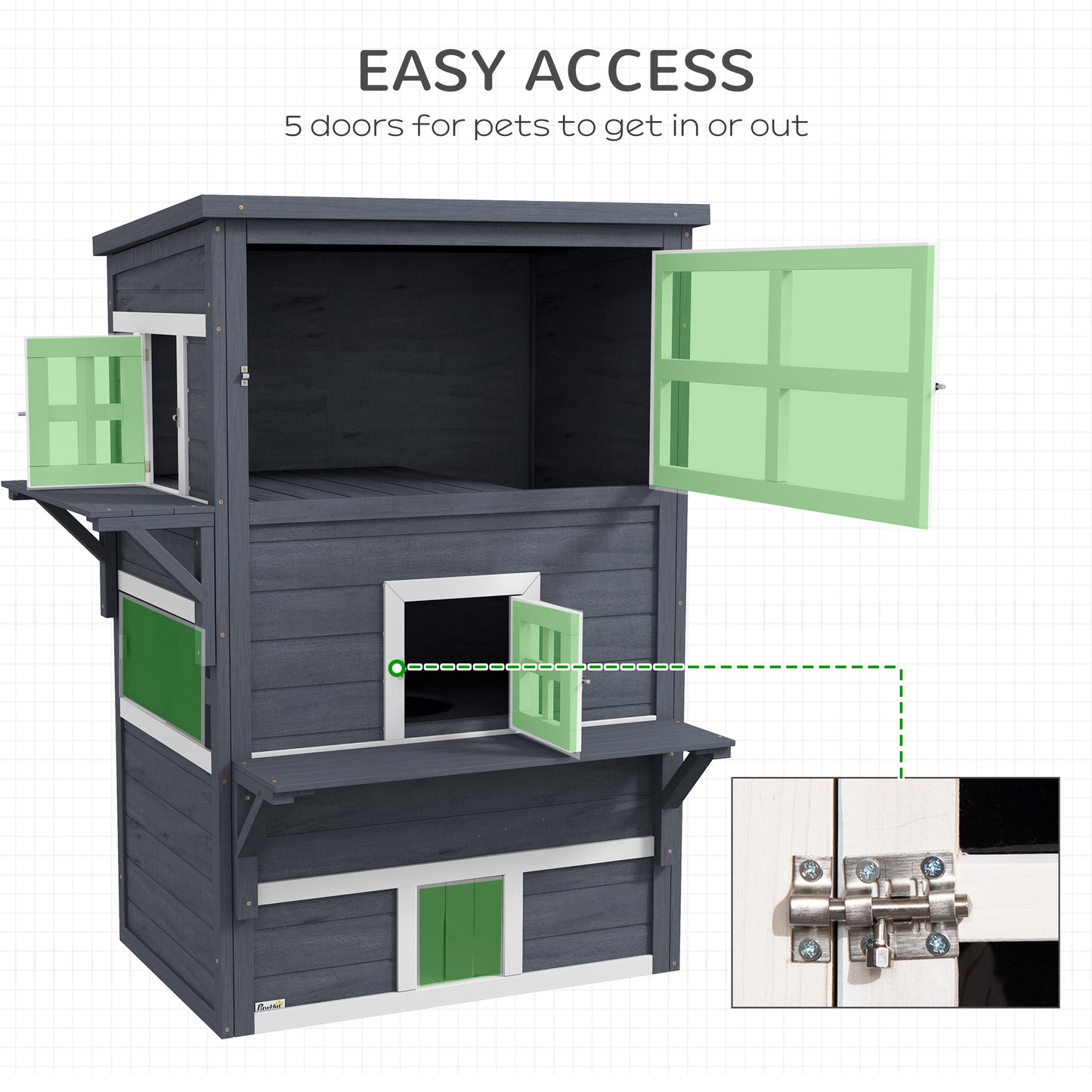 PawHut Cat House, Outdoor 3-Tier Kitty Shelter, Weather Resistant, w/ Escape Door