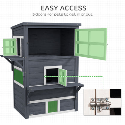 PawHut Cat House, Outdoor 3-Tier Kitty Shelter, Weather Resistant, w/ Escape Door