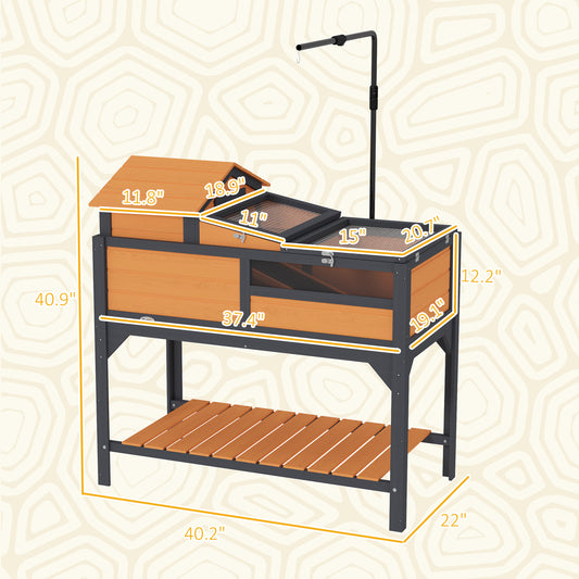 PawHut Tortoise Enclosure Tortoise House w/ Adjustable Lamp Holder, Storage Shelf, Removable Main House, Openable Lid, Yellow