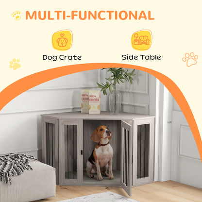 PawHut Corner Dog Crate, Furniture Dog Cages with Cushion for Large-Sized Dog, Indoor Use, Walnut Brown