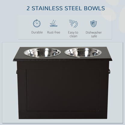PawHut Raised Pet Feeding Storage Station with 2 Stainless Steel Bowls Base for Large Dogs and Other Large Pets, Coffee