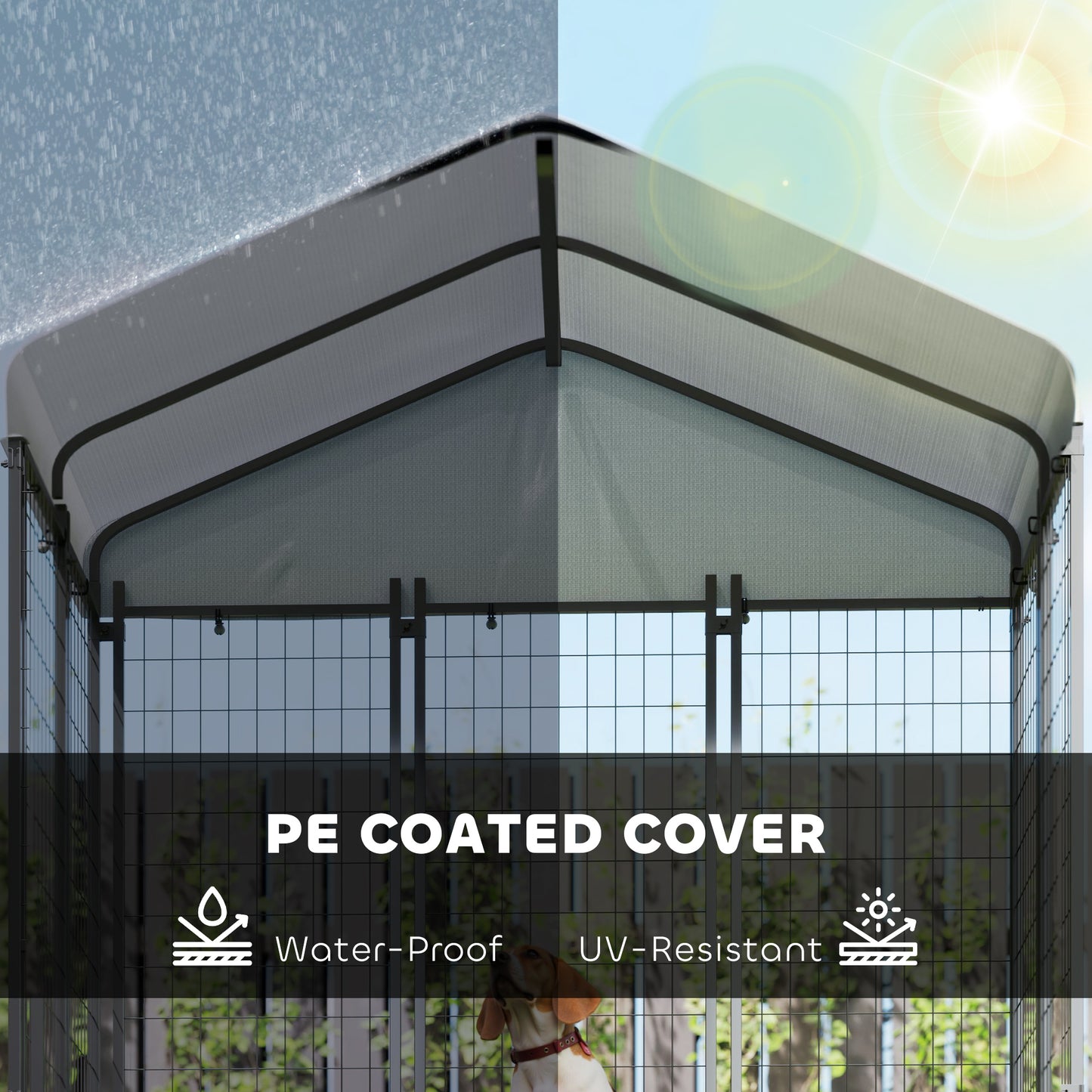 PawHut Outdoor Dog Kennel with Roof with Escape-proof Lock, UV-Resistant & Waterproof Cover, 5.9' x 4' x 6', Silver