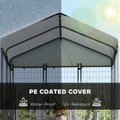 PawHut Outdoor Dog Kennel with Roof with Escape-proof Lock, UV-Resistant & Waterproof Cover, 5.9' x 4' x 6', Silver
