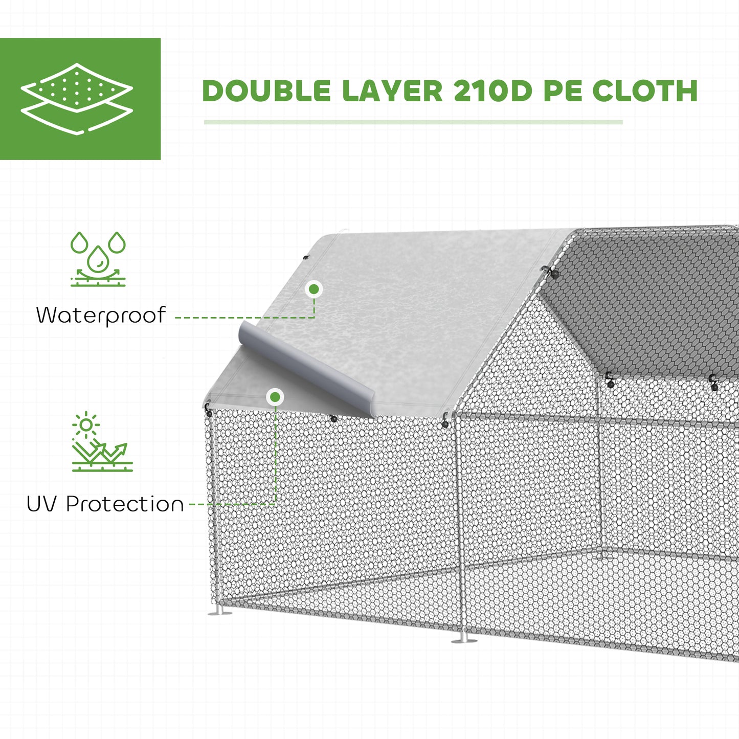PawHut Large Chicken Coop Metal Chicken Run with Waterproof and Anti-UV Cover, Flat Shaped Walk-in Fence Cage Hen House for Outdoor and Yard Farm Use, 1.3" Tube Diameter, 9' x 18.5' x 6.5'