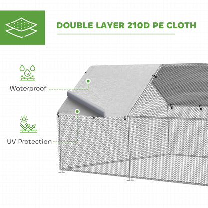 PawHut Large Chicken Coop Metal Chicken Run with Waterproof and Anti-UV Cover, Flat Shaped Walk-in Fence Cage Hen House for Outdoor and Yard Farm Use, 1.3" Tube Diameter, 9' x 18.5' x 6.5'