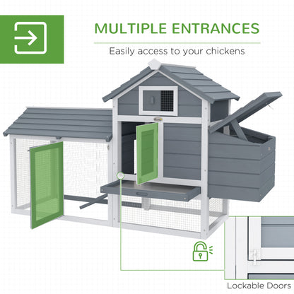 PawHut 59" Small Wooden Chicken Coop Hen House Poultry Cage for Outdoor Backyard with 2 Doors, Nesting Box and Removable Tray, White