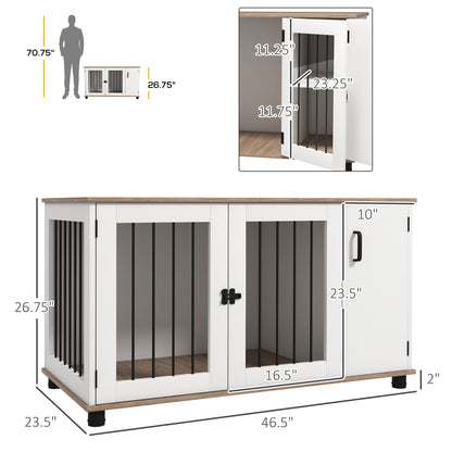 PawHut Dog Crate Furniture Side End Table Indoor w/ Storage, Double Doors