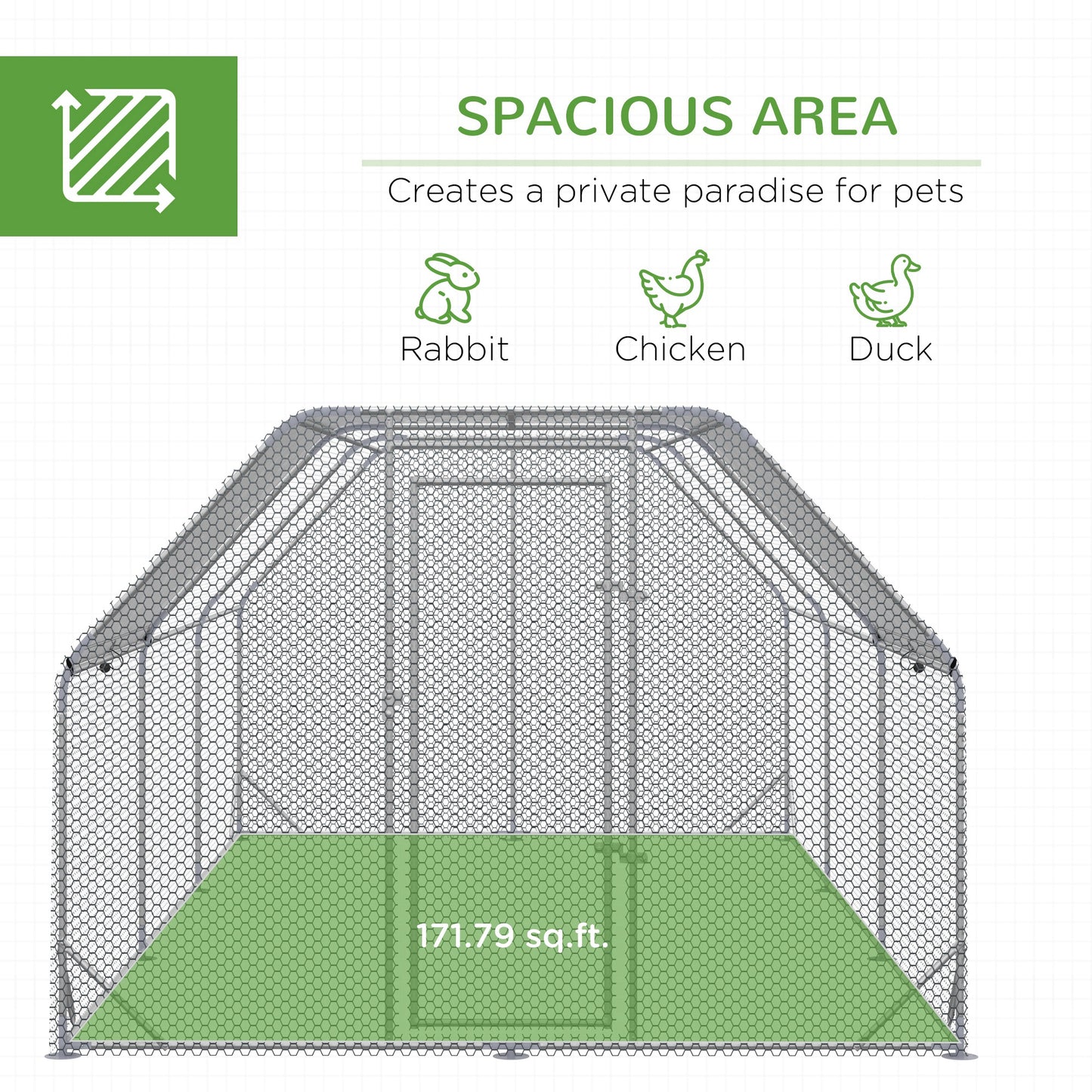 PawHut Large Chicken Coop Metal Chicken Run with Waterproof and Anti-UV Cover, Flat Shaped Walk in Fence Cage Hen House for Outdoor and Yard Farm Use, 1" Tube Diameter, 9.2' x 18.7' x 6.4'