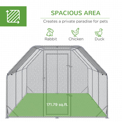 PawHut Large Chicken Coop Metal Chicken Run with Waterproof and Anti-UV Cover, Flat Shaped Walk in Fence Cage Hen House for Outdoor and Yard Farm Use, 1" Tube Diameter, 9.2' x 18.7' x 6.4'