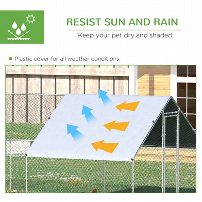 PawHut Metal Chicken Run 9.8' x 26.2' x 6.6' with Waterproof and Anti-UV Cover for Outdoor and Yard Farm Use
