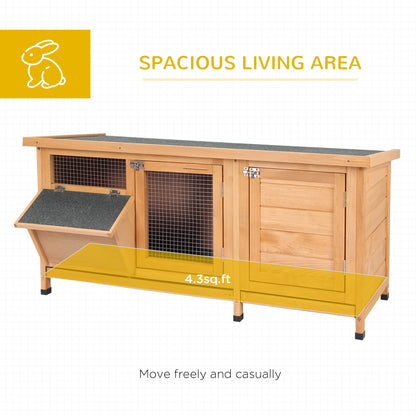 PawHut Large Bunny Hutch, Rabbit Cage with 2 Outside Areas and 1 Main House for Small Animals, Yellow