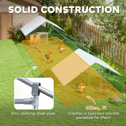 PawHut Large Chicken Coop with Waterproof and Anti-UV Cover, Spire Shaped for Outdoor and Yard Farm Use, 9.8' x 32.8' x 6.4'
