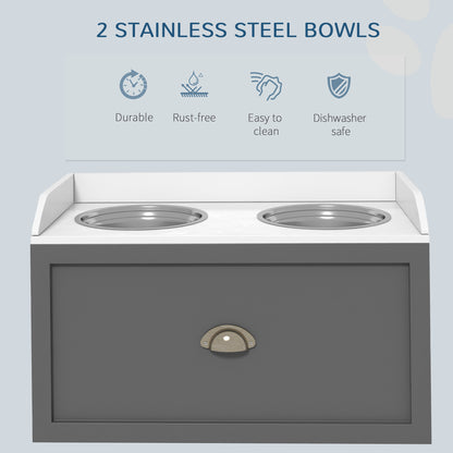 PawHut Pet Feeding Station Pet Dish Bowl Set with Storage, 2 Elevated Dog Bowls for Large Sized Dogs, Gray