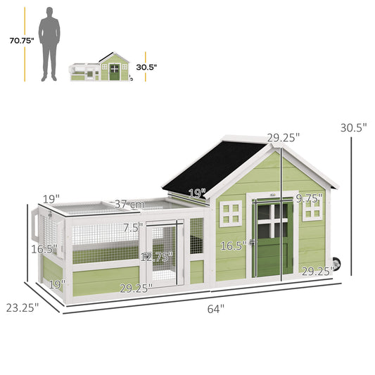 PawHut 64″ Wheeled Outdoor Rabbit Hutch w/ Asphalt Roof