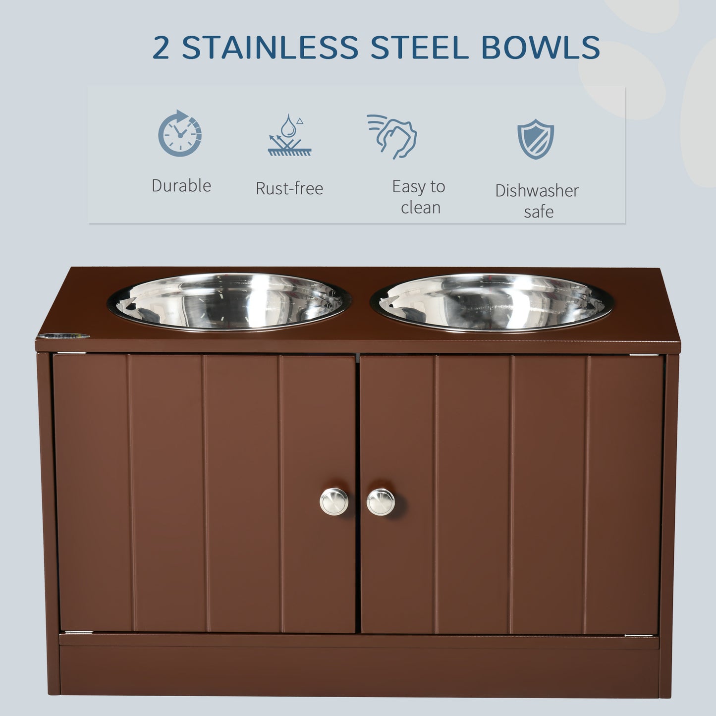 PawHut Elevated Dog Bowls with Storage Cabinet, Raised Dog Bowl Stand Pet Food Bowl Dog Feeding Station, Brown