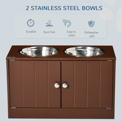 PawHut Elevated Dog Bowls with Storage Cabinet, Raised Dog Bowl Stand Pet Food Bowl Dog Feeding Station, Brown