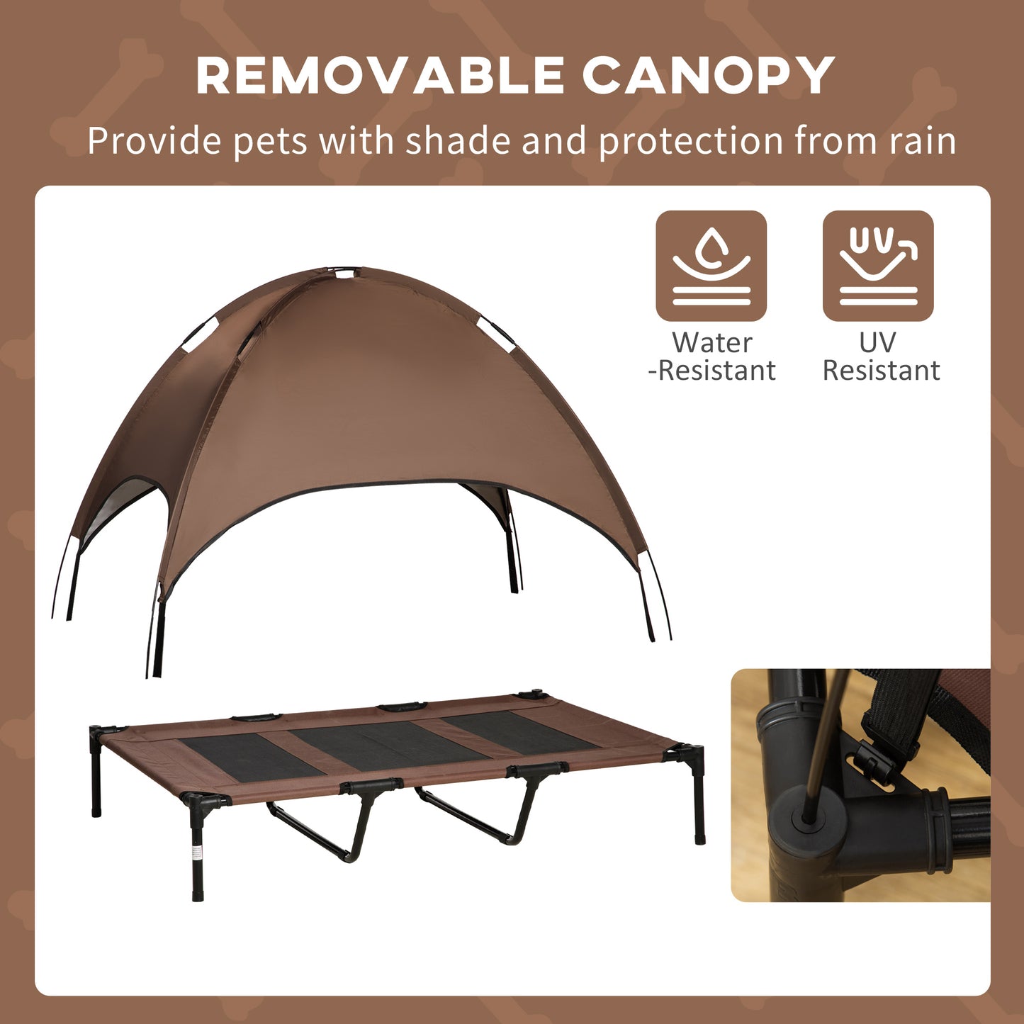 PawHut 48" x 36" Elevated Portable Dog Cot Cooling Pet Bed with UV Protection Canopy Shade, Coffee