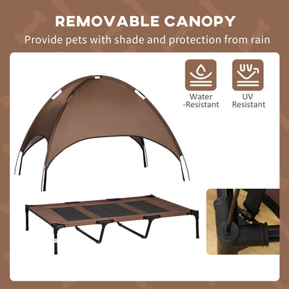 PawHut 48" x 36" Elevated Portable Dog Cot Cooling Pet Bed with UV Protection Canopy Shade, Coffee