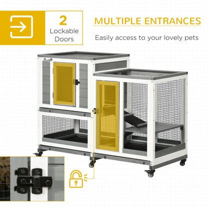 PawHut Three Story Wooden Rabbit Cage Bunny Hutch, Gray