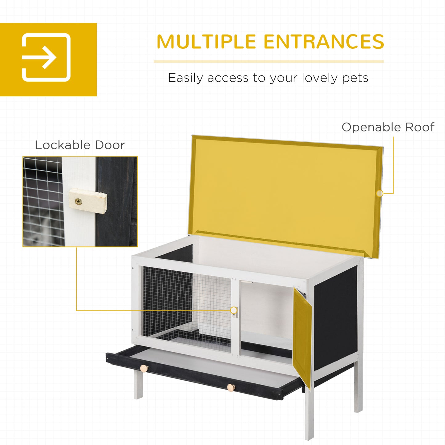 PawHut Wooden Rabbit Hutch, Bunny Cage for Small Pet w/ Slide-out Tray, Openable Roof