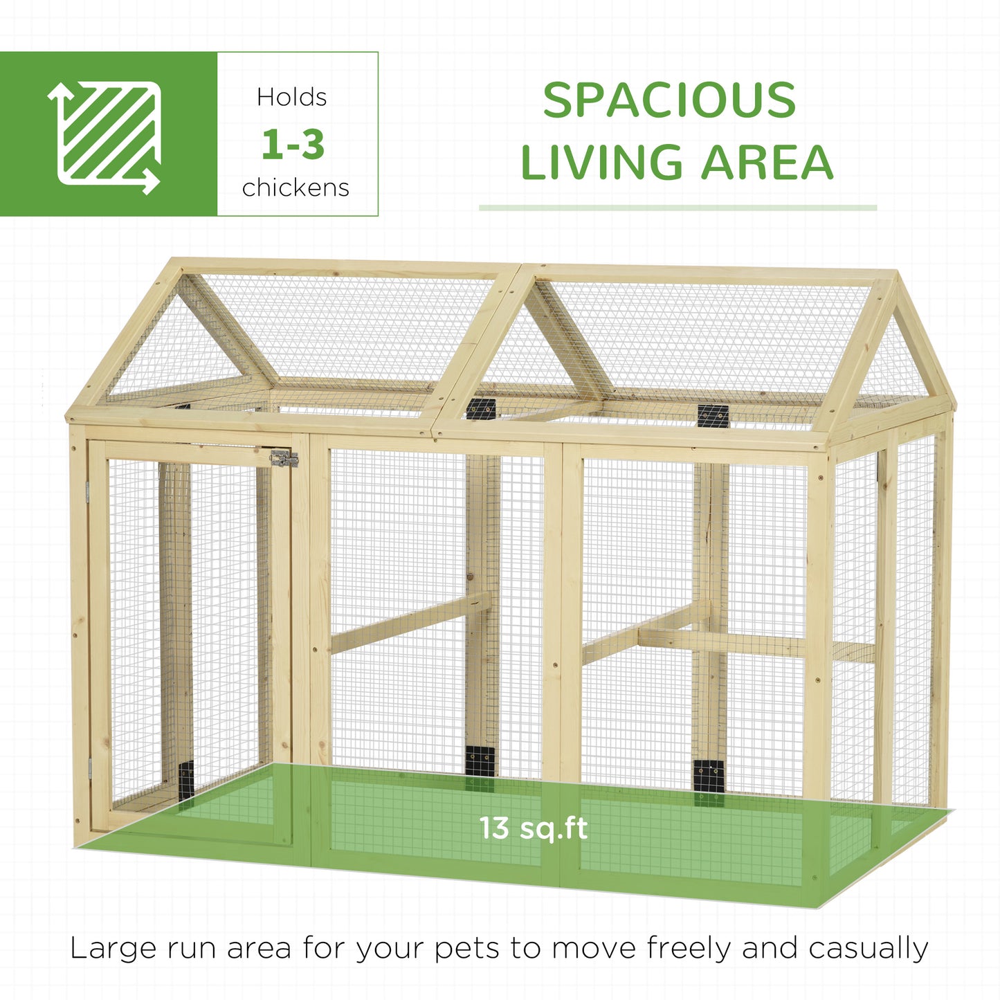 PawHut Wooden Chicken Run, Combinable Design with Perches, 4.6' x 2.8', Nature Wood