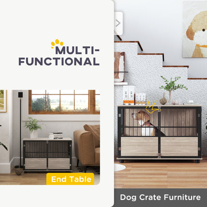 PawHut 39.5" Furniture Style Dog Crate End Table w/ 3 Doors for Small to Large Dogs, Walnut Finish