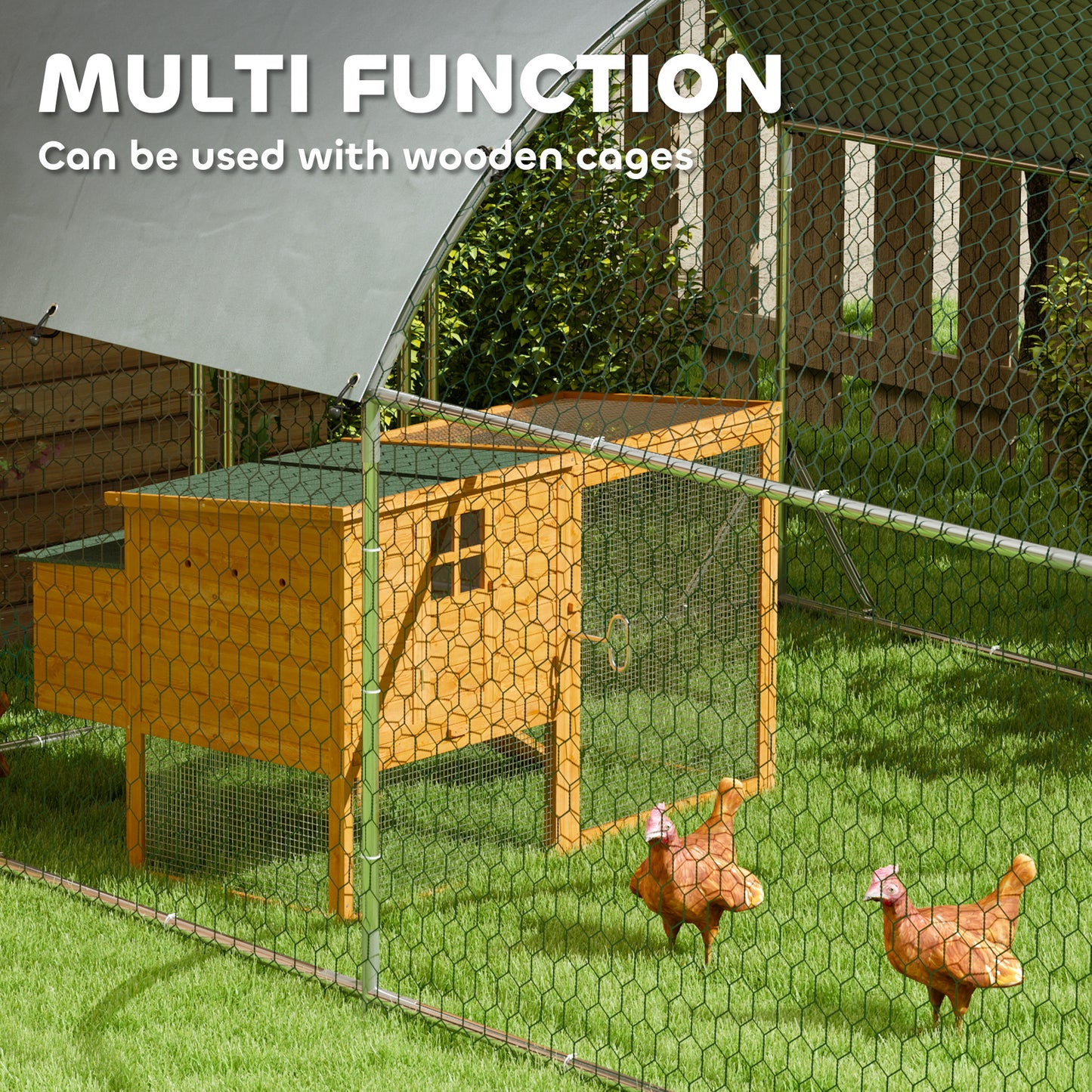 PawHut Large Metal Chicken/Duck/Rabbit Coop w/Waterproof & Anti-UV Cover