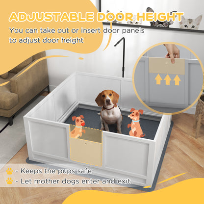 PawHut Whelping Box for Puppies with Pee Pad, Pig Rail, Adjustable Door for Small, Medium & Large Breed Dogs Birth, 49" x 48"