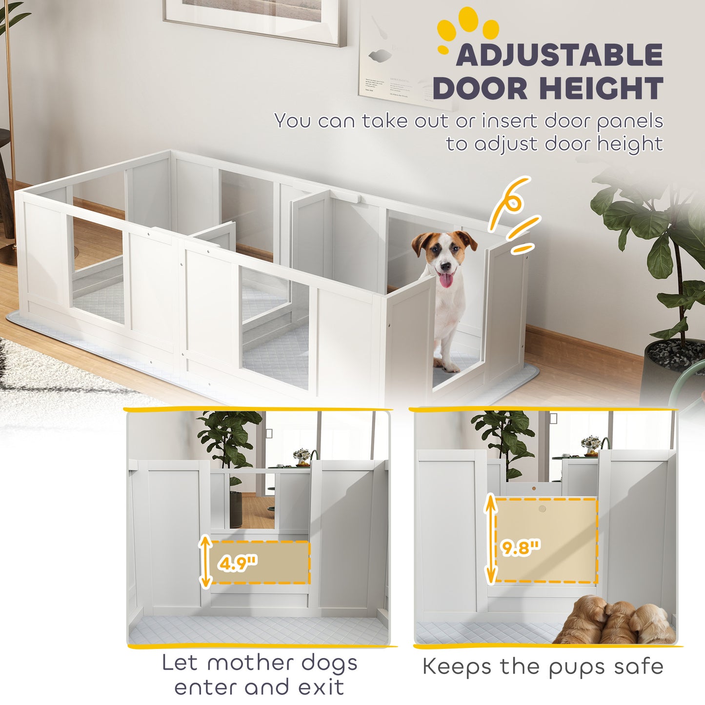 PawHut Double Room Design Whelping Box for Dogs with Whelping Pad, Clear Panels, Adjustable Entrance, for Small Dogs