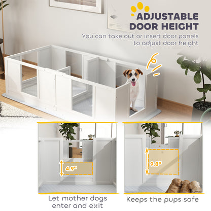 PawHut Double Room Design Whelping Box for Dogs with Whelping Pad, Clear Panels, Adjustable Entrance, for Small Dogs