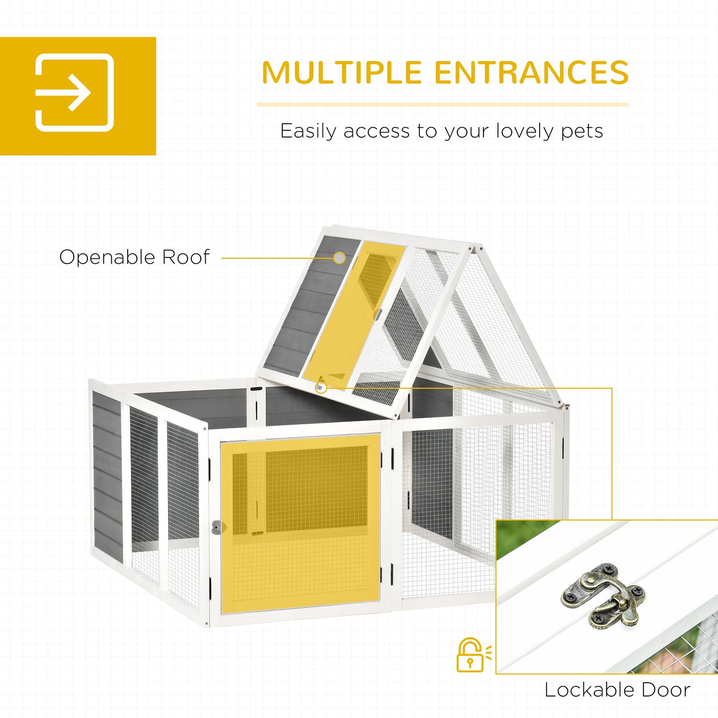 PawHut Wooden Rabbit Hutch with Openable Foldable Top for 1-4 Bunnies