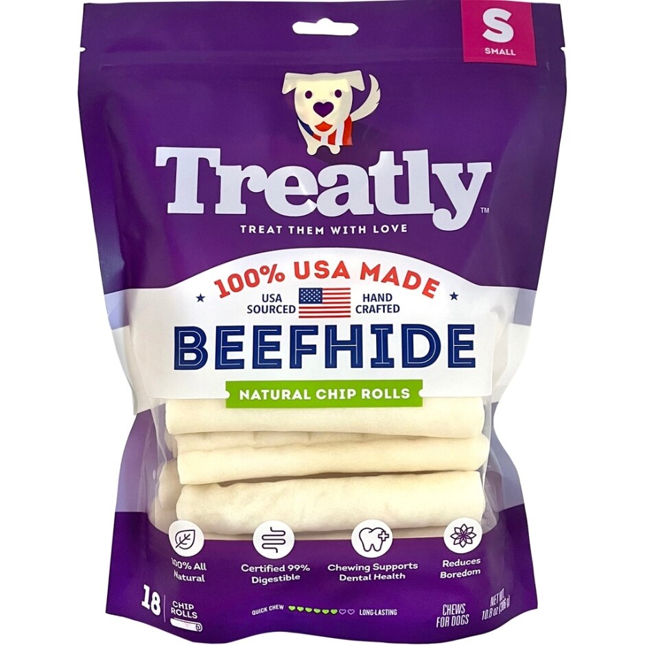 Treatly 100% USA Beefhide Chip Rolls Natural 5in. -18 Pk
