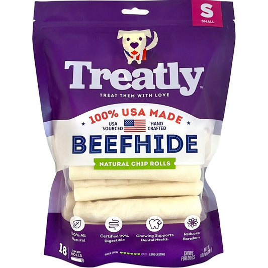 Treatly 100% USA Beefhide Chip Rolls Natural 5in. -18 Pk