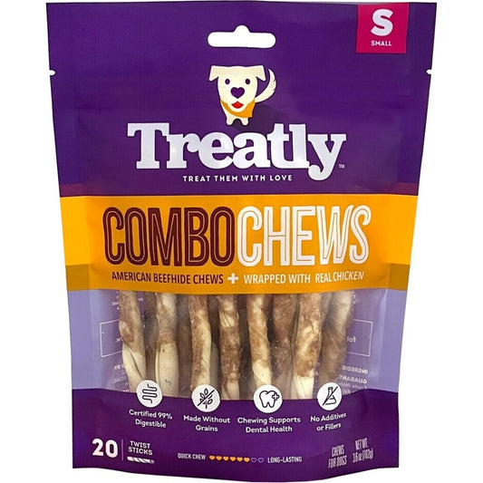 Treatly Beefhide Combo Chews Chip Rolls with Meat Wra Chicken Small-20 Pk