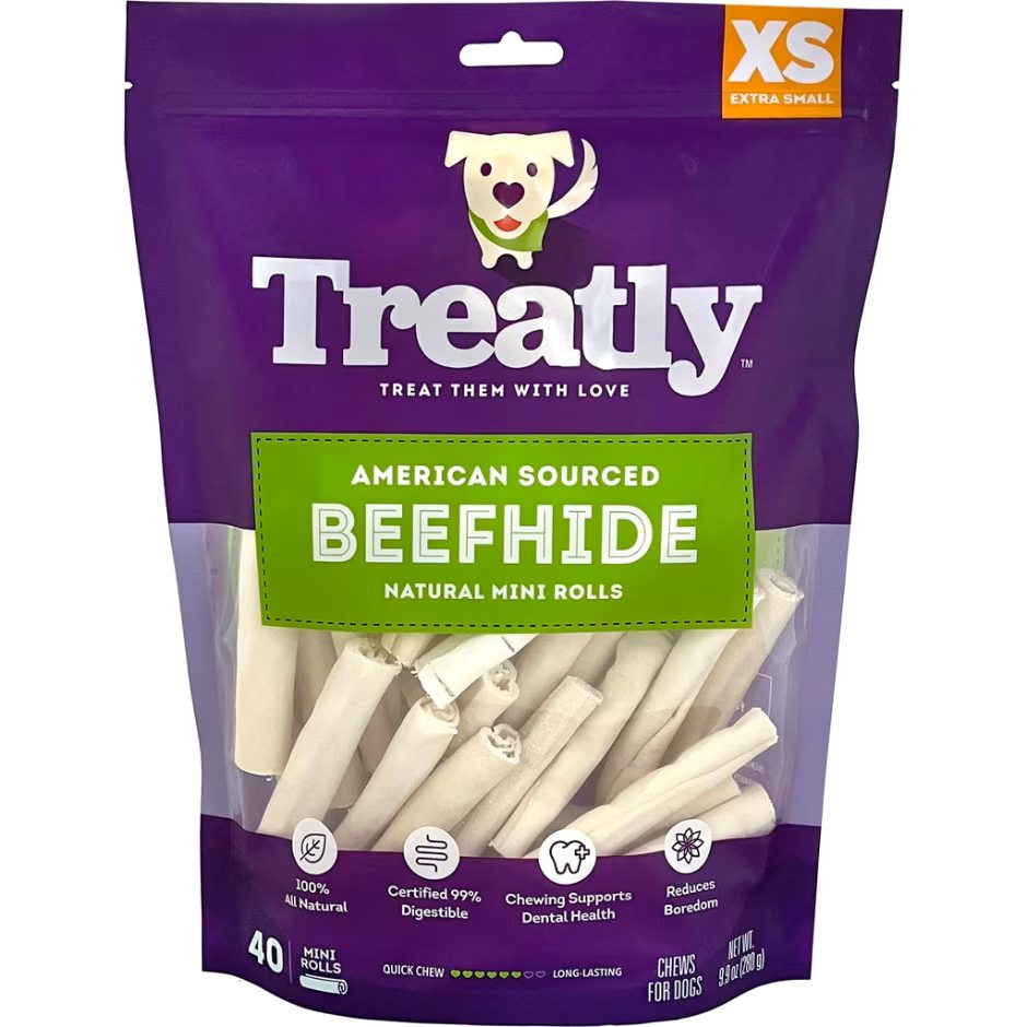 Treatly American Beefhide Mini Rolls Natural 3in -40 Pk