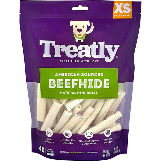 Treatly American Beefhide Mini Rolls Natural 3in -40 Pk