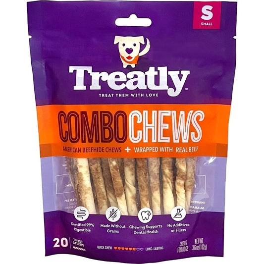 Treatly Beefhide Combo Chews Twist Sticks with Meat with Beef Small-20 Pk