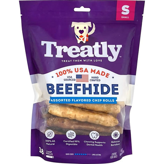 Treatly 100% USA Beefhide Chip Rolls Chicken/Beef 5in. -18 Pk