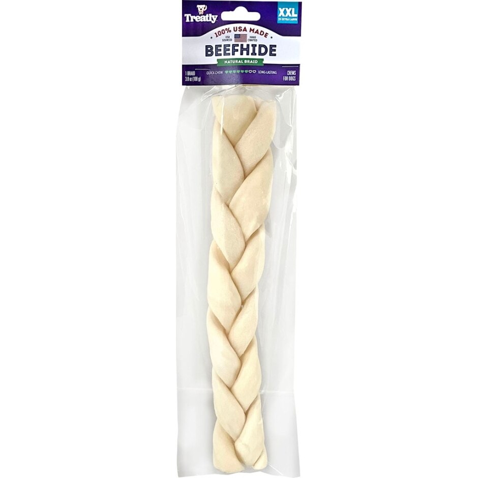 Treatly 100% USA Beefhide Braids with Header Card Natural 12in. 1 Pk