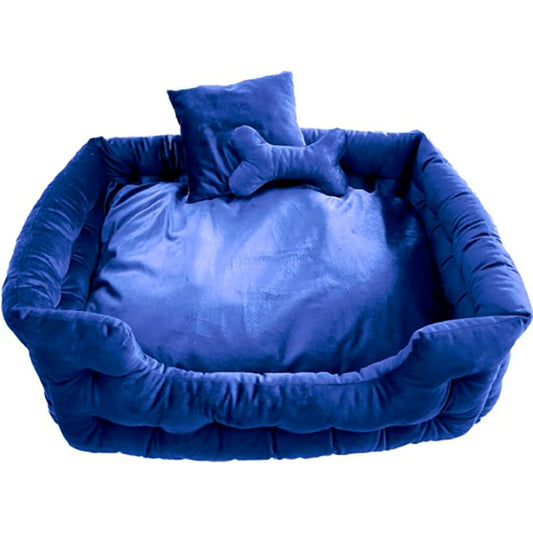 Goo-Eez Luxury Velour Pet Bed w/Accessories, Royal Blue 28"