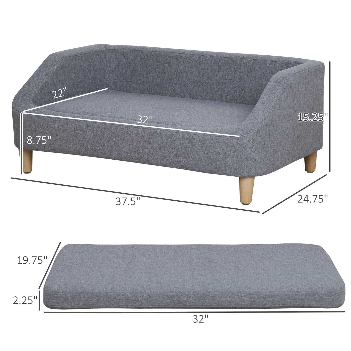 PawHut 38" Dog Sofa for Dogs Up to 55 lbs, Gray