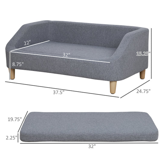 PawHut 38" Dog Sofa for Dogs Up to 55 lbs, Gray