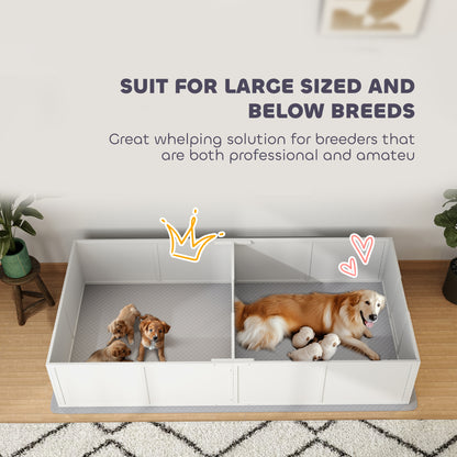 PawHut Whelping Box for Dogs and Puppies w/ Waterproof Pee Pad & Adjustable Door for Large, Medium, Small Dogs,96" x 47" x 19"