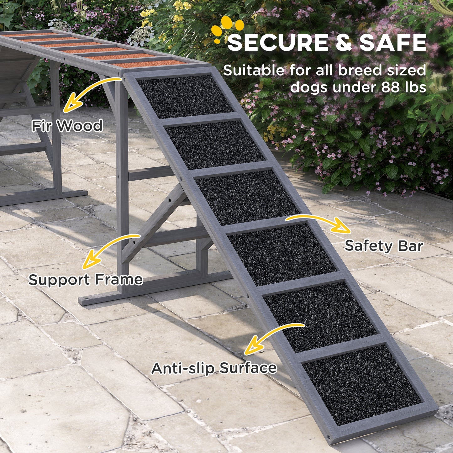 PawHut Dog Agility Equipment Ramp with Safety Bar, Non-slip Surface, for Walk and Pause Training, Gray