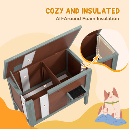 PawHut Outdoor Cat House, Wooden Feral Cat House w/ Removable Floor, Brown