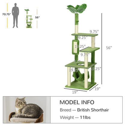 PawHut Cat Tree for Indoor Cats with Hammock, Cat Tower, Green