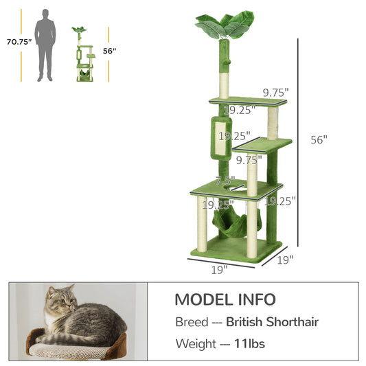 PawHut Cat Tree for Indoor Cats with Hammock, Cat Tower, Green