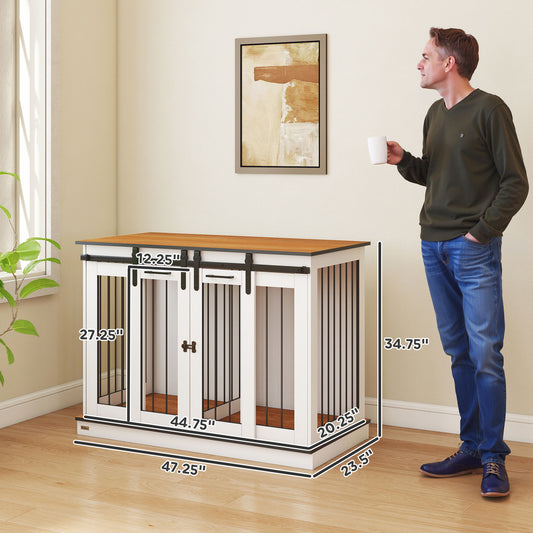 PawHut Dog Crate, Dog Cage End Table with Divider Panel, Dog Crate Furniture for Large Dog and 2 Small Dogs, White