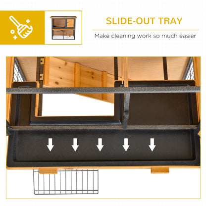 PawHut Wooden Rabbit Hutch Metal Frame Small Animal Habitat with No Leak Tray, Asphalt Openable Roof,Ramp and Lockable Door for Rabbits, Chickens, Ducks, Outdoor Light Yellow