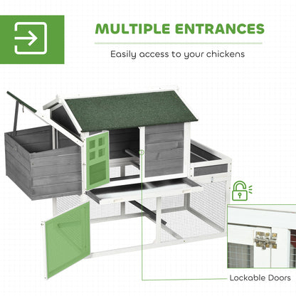 PawHut Wooden Chicken Coop for Outdoor Backyard with Raised Garden Bed, Run Area, Nesting Box Removable Tray, Gray